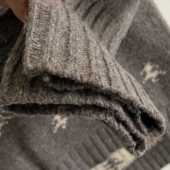Woolrich Wool Turtleneck Sweater Snowflakes Grey Cream XS - Picture 3 of 4